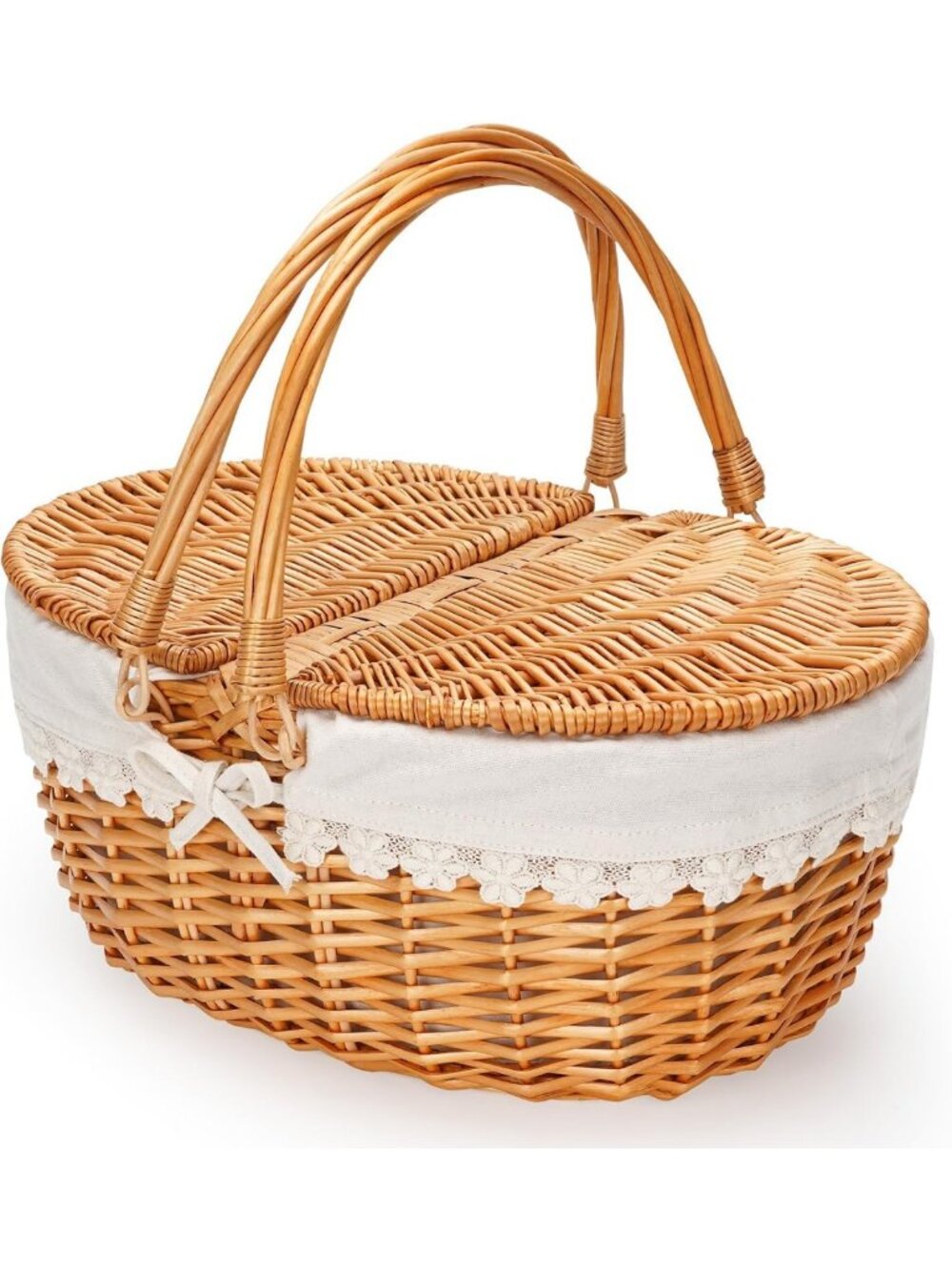 Stylish Wicker Picnic Basket with Liner & Lid - Perfect for Outdoor Adventures